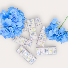 Load image into Gallery viewer, Mango Ciruela Wax Melts by Pure Essence Scent—white scented wax decorated with dried botanicals and decorative pebbles.