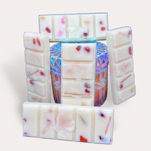 Load image into Gallery viewer, Blooming Flowers Wax Melts by Pure Essence Scent—white scented wax decorated with dried botanicals and decorative pebbles.