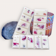 Load image into Gallery viewer, Lovely Garden Wax Melts by Pure Essence Scent—white scented wax decorated with dried botanicals and decorative pebbles.