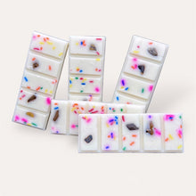 Load image into Gallery viewer, Caramelized Sweets Wax Melts by Pure Essence Scent—white scented wax decorated with colored sprinkles and decorative pebbles.