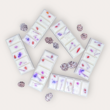 Load image into Gallery viewer, Pomegranade Wax Melts by Pure Essence Scent—white scented wax decorated with dried botanicals and decorative pebbles.