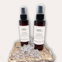 Load image into Gallery viewer, Cozy Nights Room and Linen Spray by Pure Essence Scent-Amber plastic spray bottles filled with scented liquid.