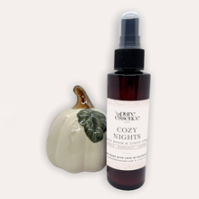 Load image into Gallery viewer, Cozy Nights Room and Linen Spray by Pure Essence Scent-Amber plastic spray bottles filled with scented liquid.