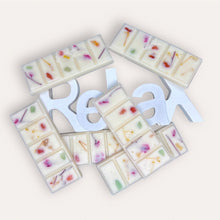 Load image into Gallery viewer, Refreshe Wax Melts by Pure Essence Scent—white scented wax decorated with dried botanicals and decorative pebbles.