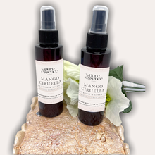 Load image into Gallery viewer, Mango Ciruela Room and Linen Spray by Pure Essence Scent-Amber plastic spray bottles filled with scented liquid.
