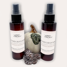Load image into Gallery viewer, Pomegranade Room and Linen Spray by Pure Essence Scent-Amber plastic spray bottles filled with scented liquid.