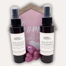 Load image into Gallery viewer, Pleasant Sunshine Room and Linen Spray by Pure Essence Scent-Amber plastic spray bottles filled with scented liquid.