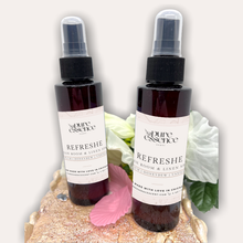 Load image into Gallery viewer, Refreshe Room and Linen Spray by Pure Essence Scent-Amber plastic spray bottles filled with scented liquid.