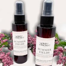 Load image into Gallery viewer, Summer Fields Room and Linen Spray by Pure Essence Scent-Amber plastic spray bottles filled with scented liquid.