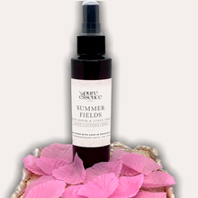 Load image into Gallery viewer, Summer Fields Room and Linen Spray by Pure Essence Scent-Amber plastic spray bottles filled with scented liquid.